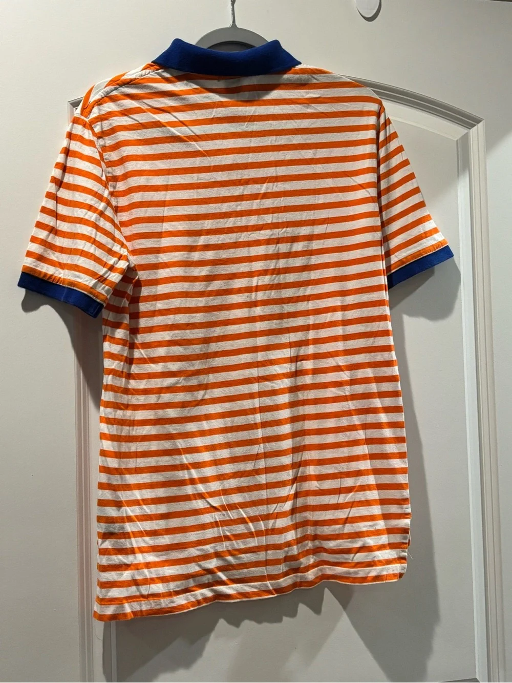 Ralph Lauren Orange & White Striped Polo with Blue Collar - Picture 2 of 4